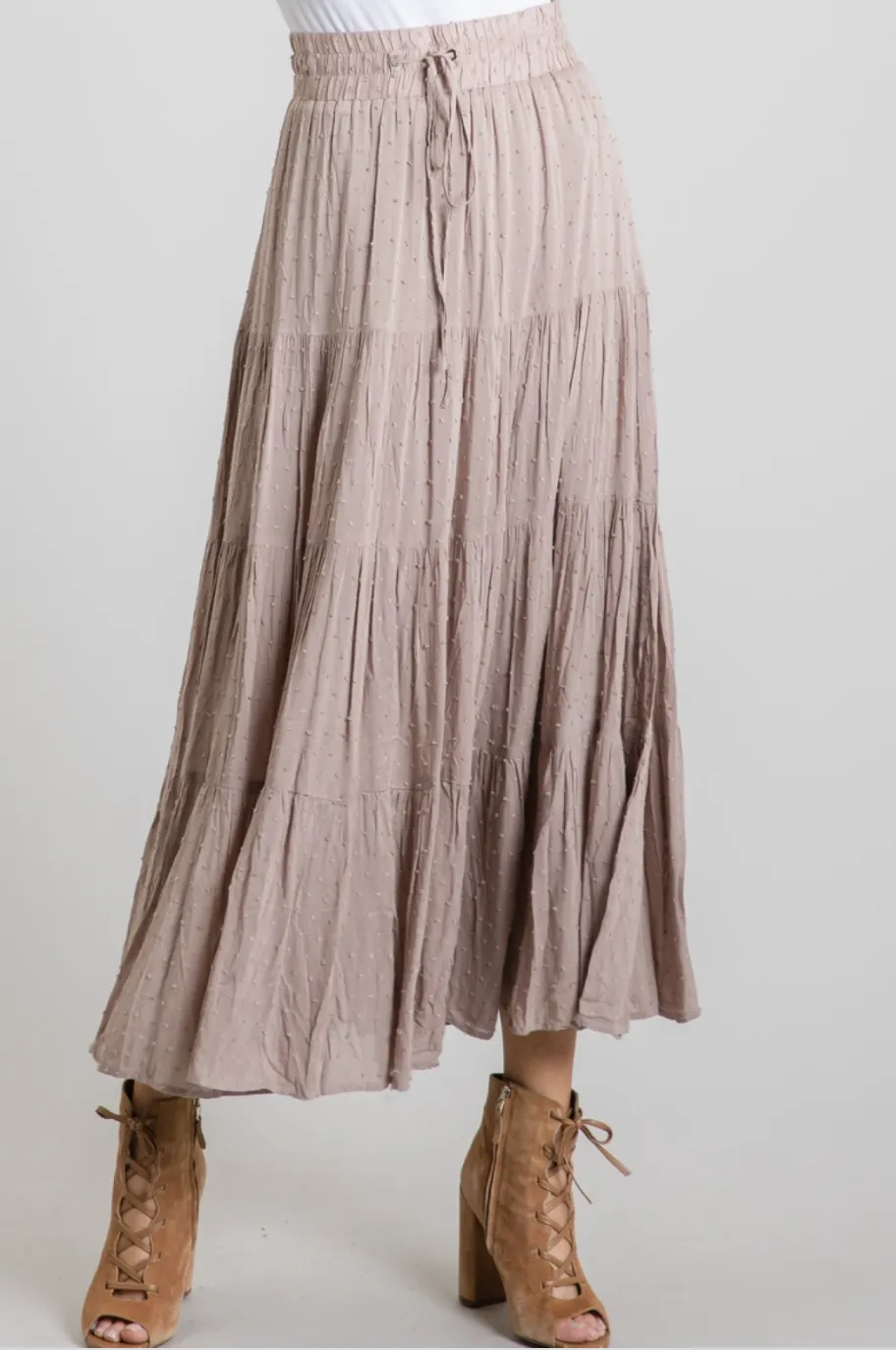 Sabrina Taupe Long Tiered Skirt