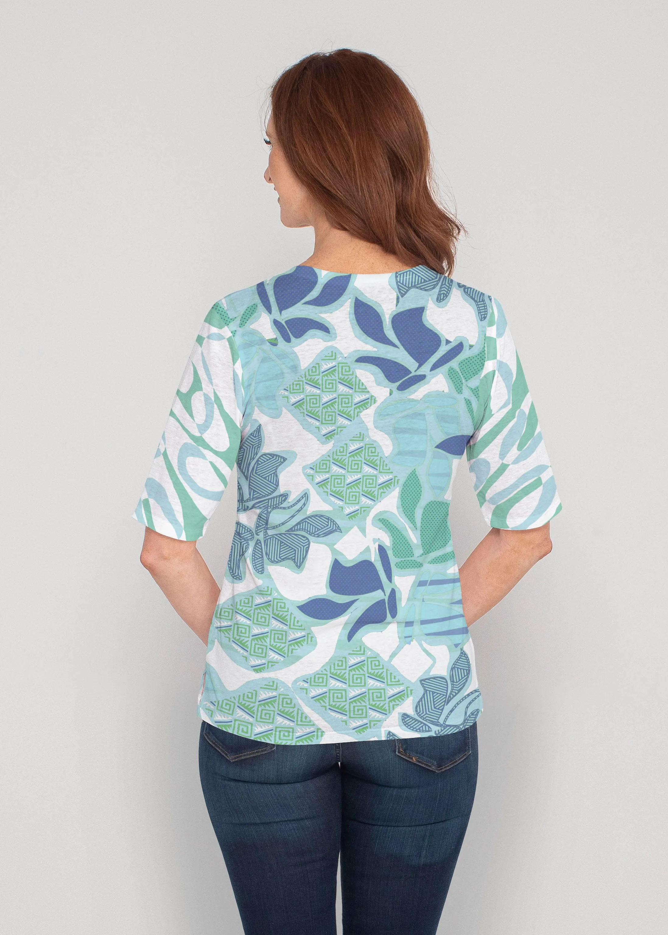 Sail Blue (8087) ~ Signature Elbow Sleeve V-Neck Top