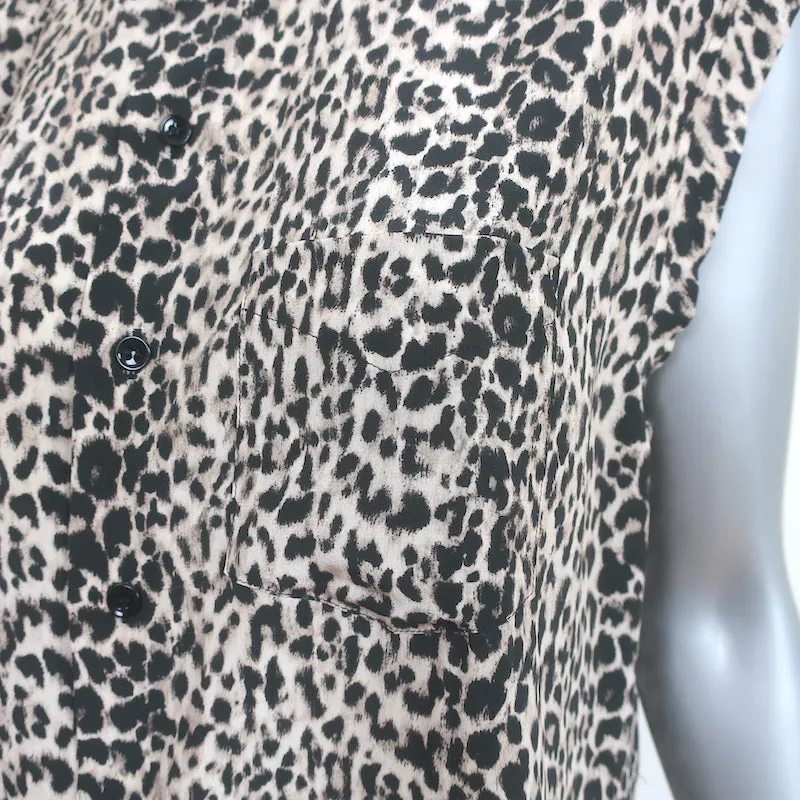 Saint Laurent Sleeveless Button Up Blouse Leopard Print Silk Size 36