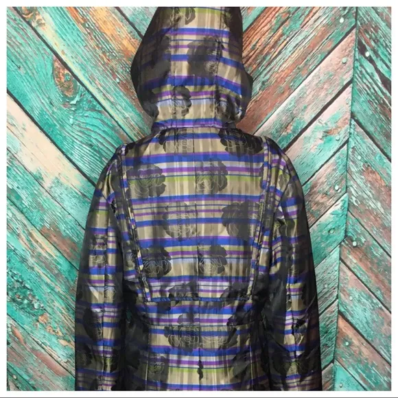 Samuel Dong Plaid Polyester Rose Print Hooded Coat