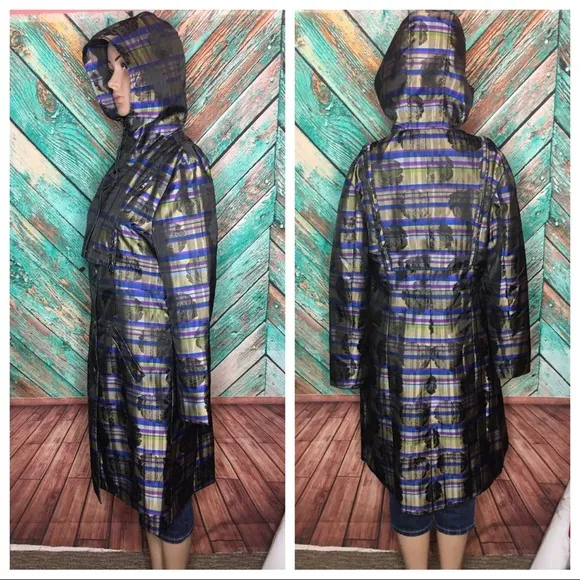 Samuel Dong Plaid Polyester Rose Print Hooded Coat