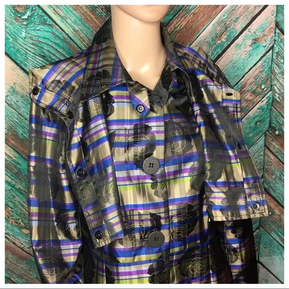 Samuel Dong Plaid Polyester Rose Print Hooded Coat