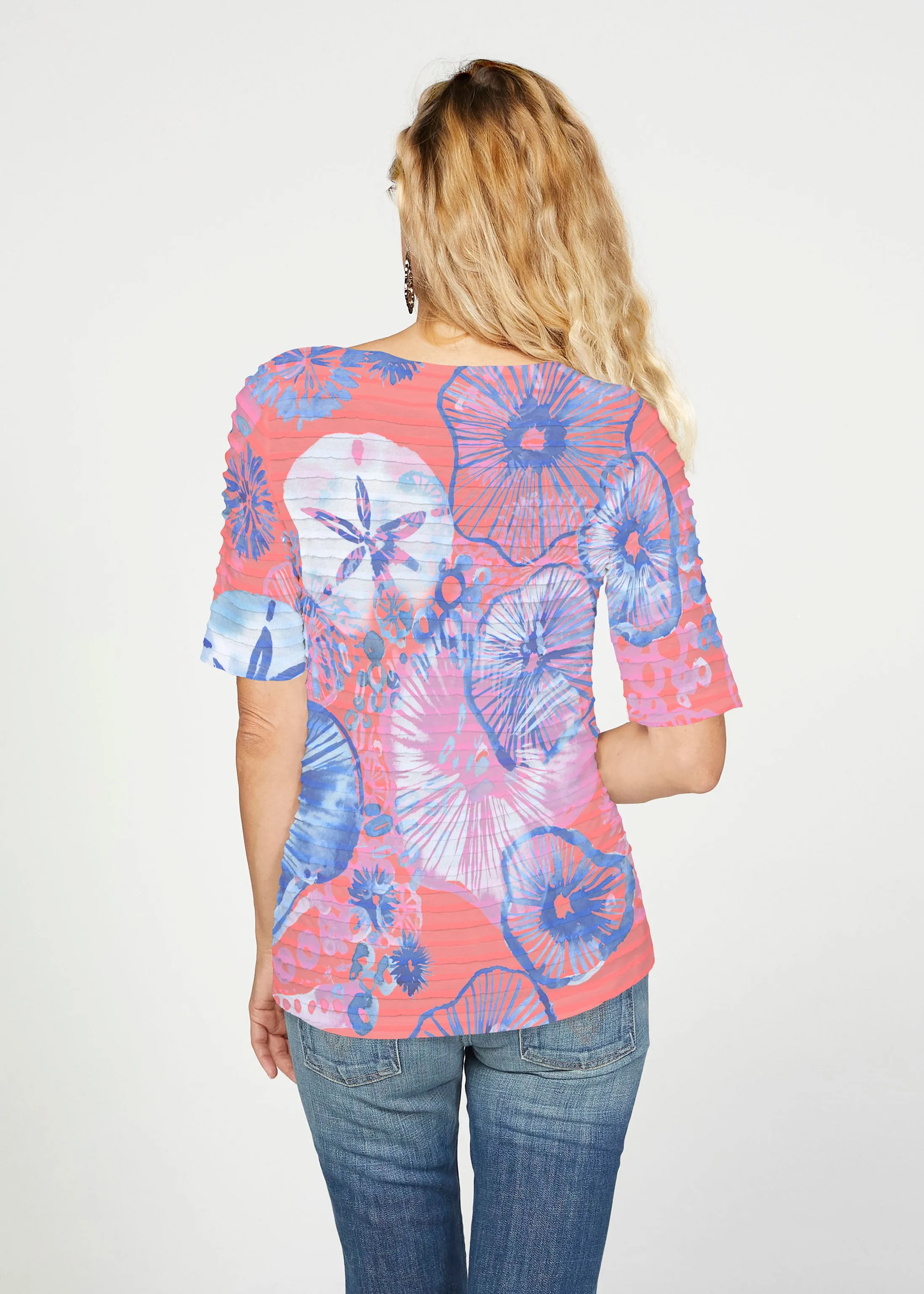 Sand Dollar (16257) ~ Banded Elbow Sleeve Boat Neck Top