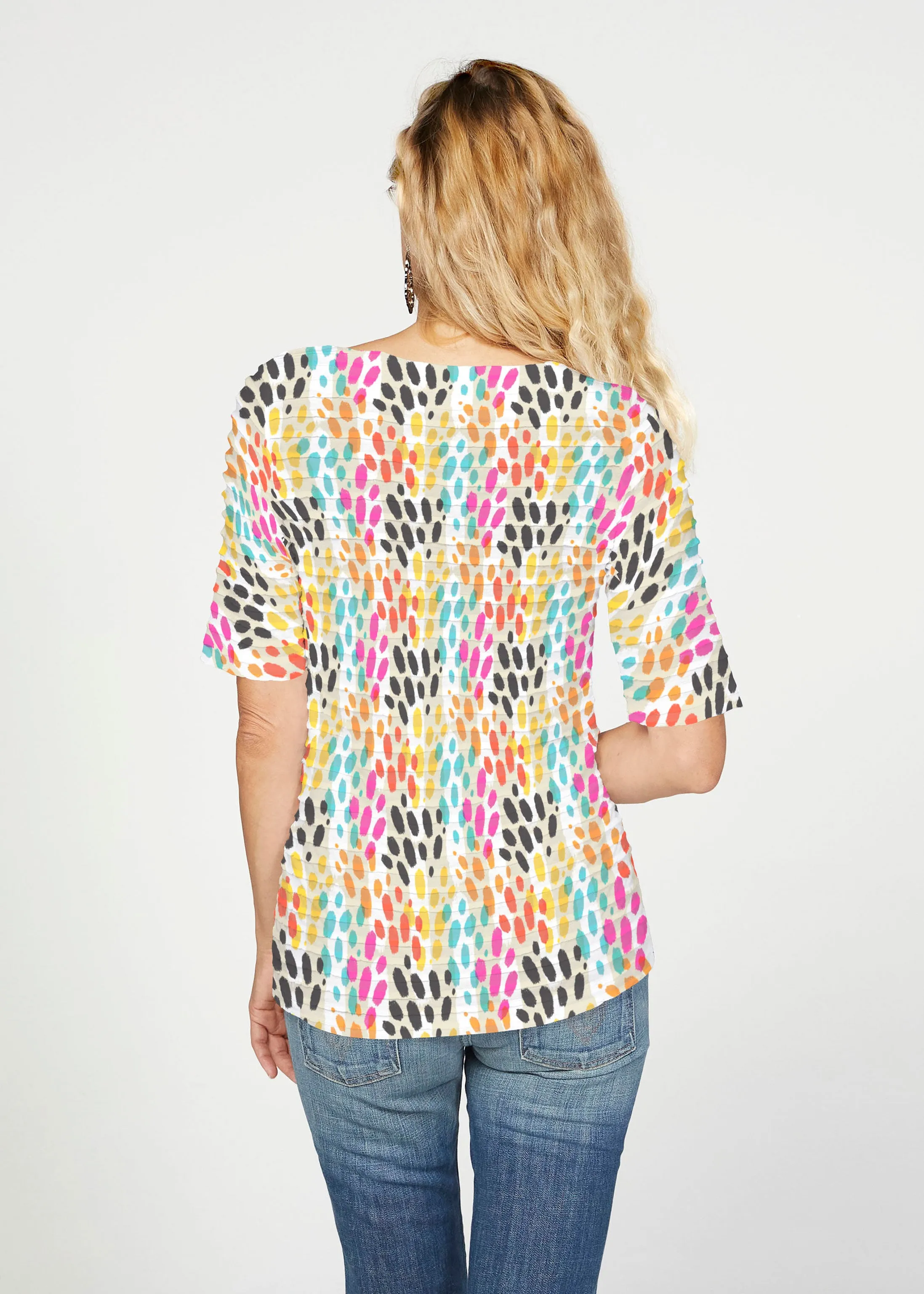Santa Fe (14267) ~ Banded Elbow Sleeve Boat Neck Top