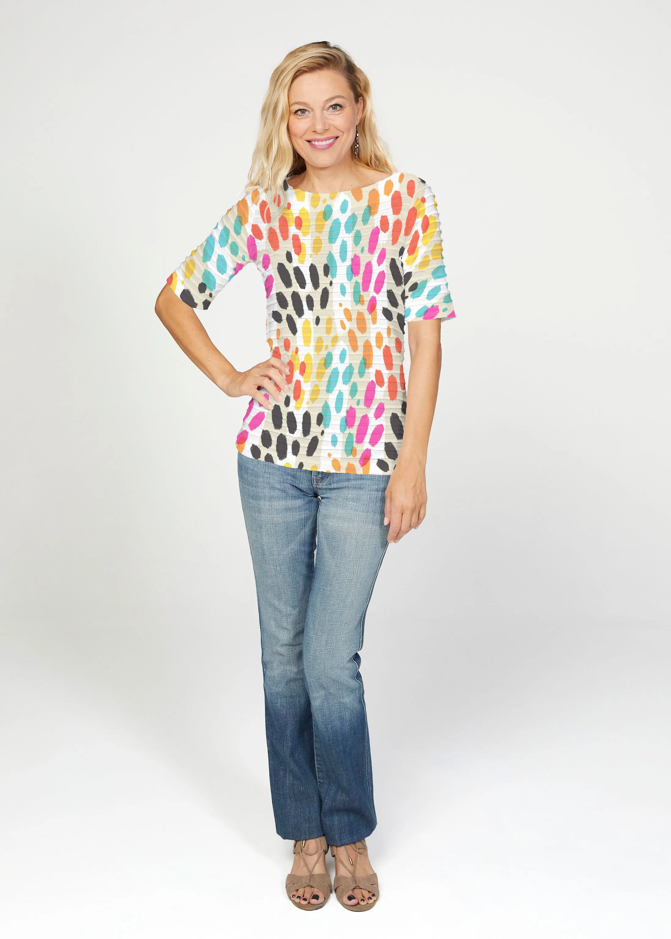 Santa Fe (14267) ~ Banded Elbow Sleeve Boat Neck Top
