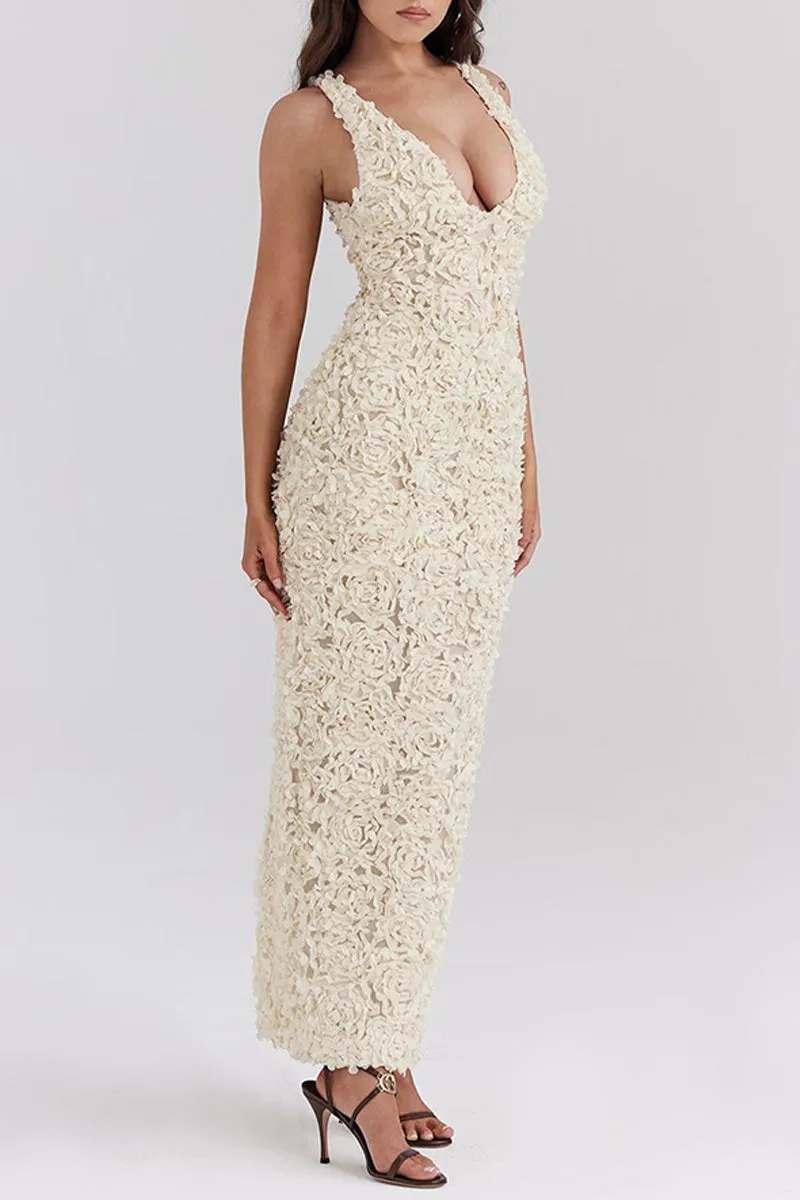 Sexy Solid Color Flower Shape V Neck One Step Skirt Dresses