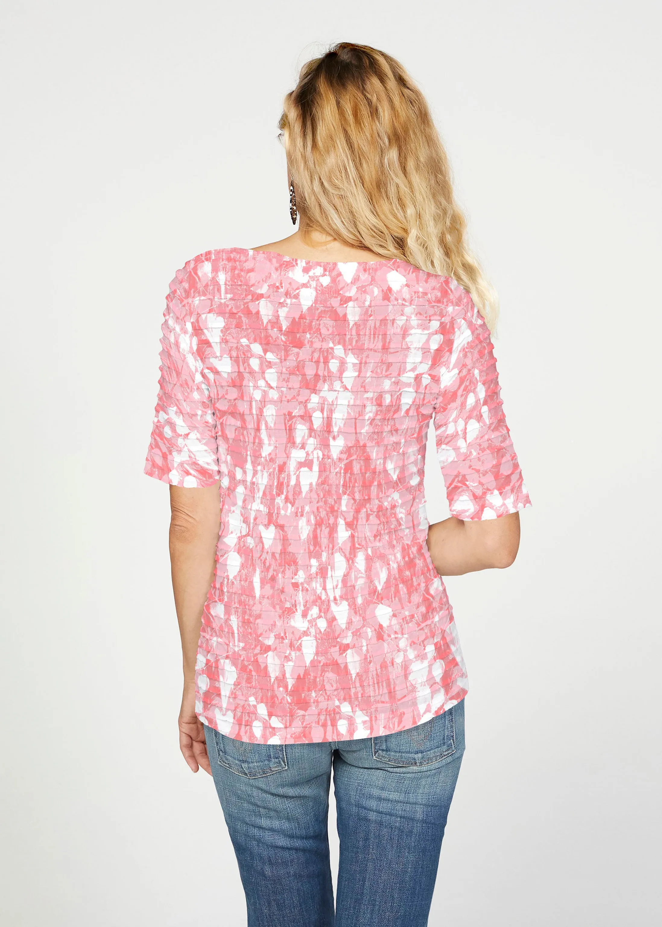 Shadow Coral (7915) ~ Banded Elbow Sleeve Boat Neck Top