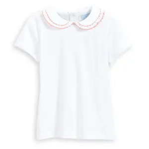 Short Sleeve Pima Vanessa Blouse -- White w/ Pink