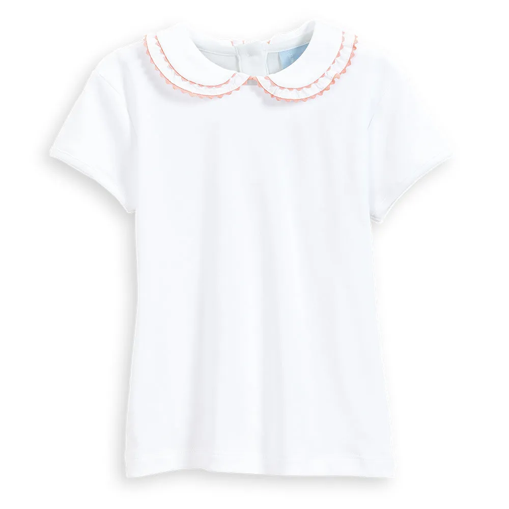 Short Sleeve Pima Vanessa Blouse -- White w/ Pink