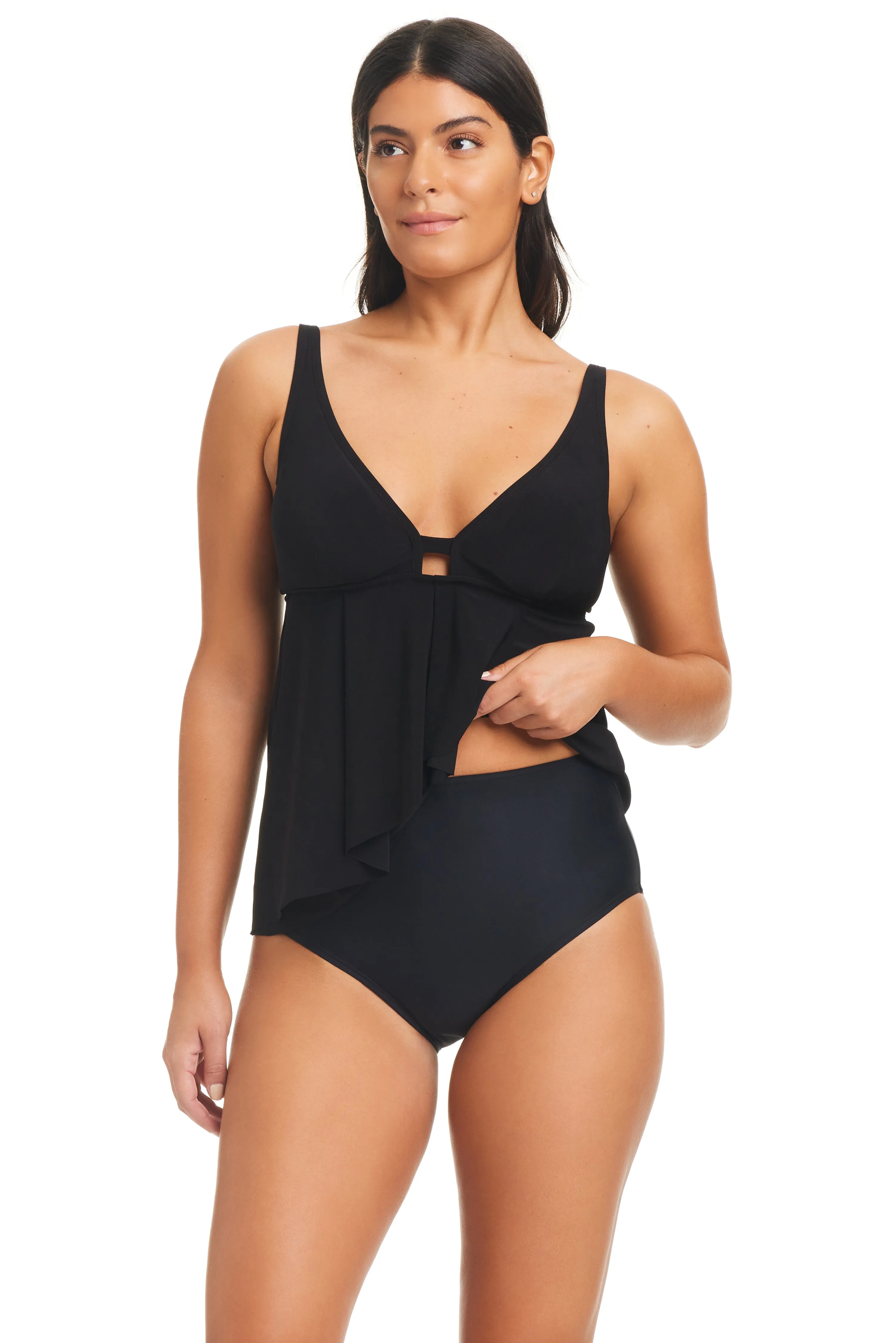 Solid Essentials V Neck Tankini Top