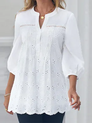 Solid V-Neck Lace Shirt