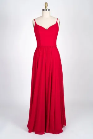 Spaghetti Strap Sweetheart U Back Red Chiffon Bridesmaid Dress