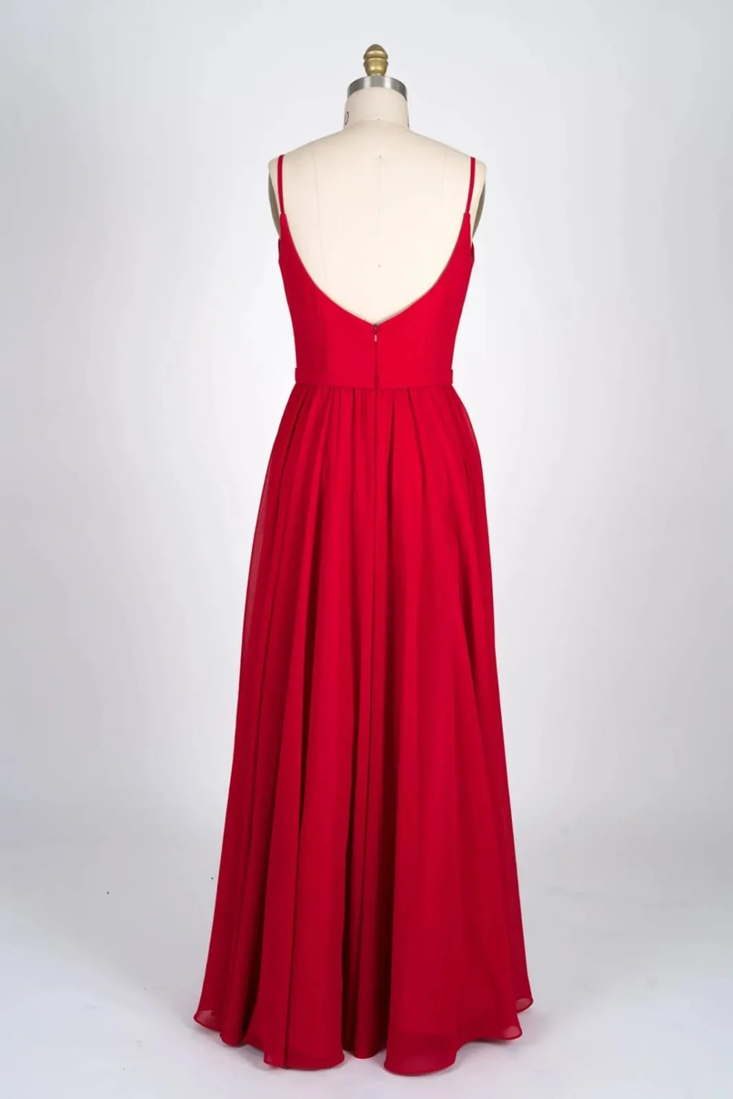 Spaghetti Strap Sweetheart U Back Red Chiffon Bridesmaid Dress