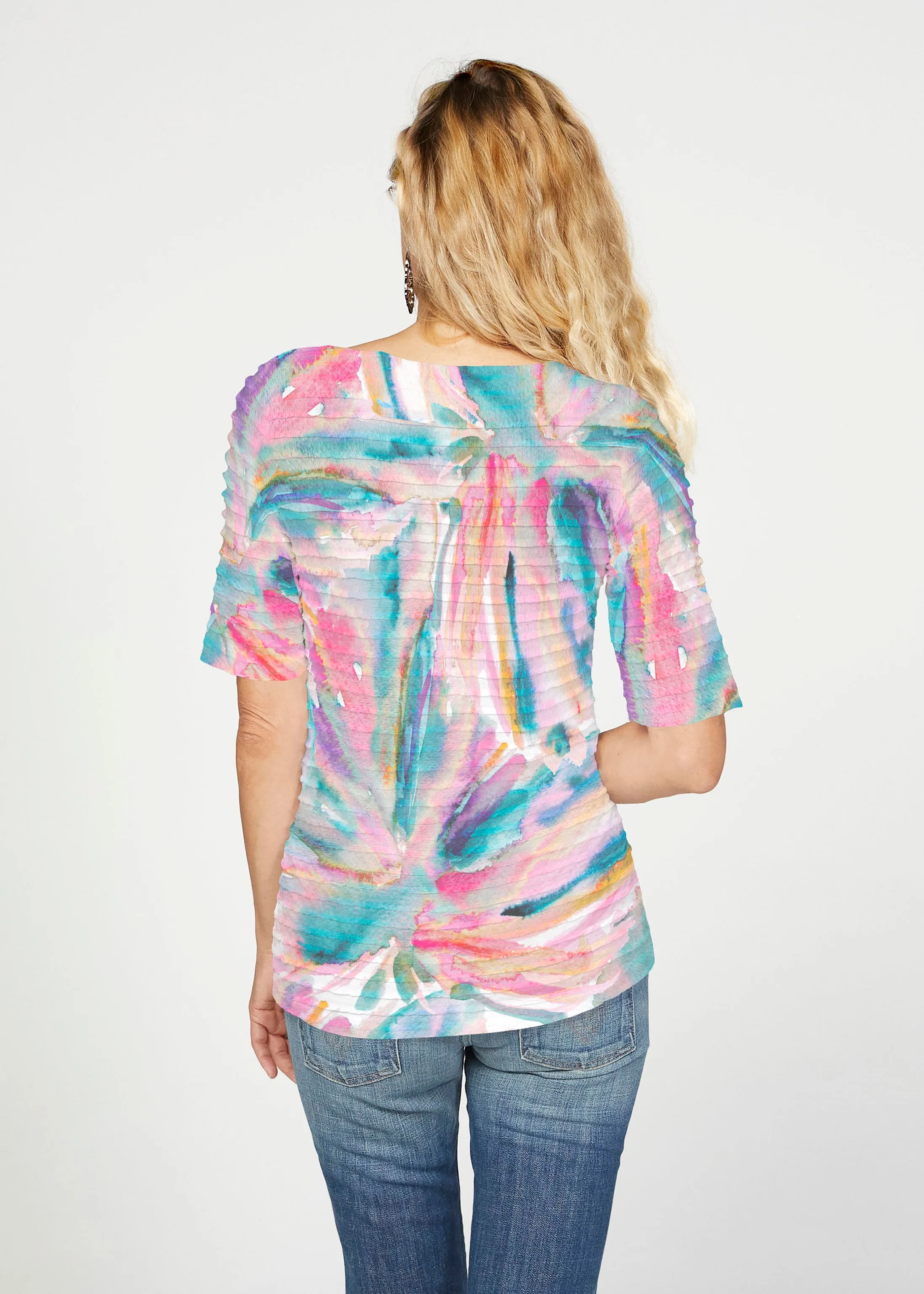 Sparky (17109) ~ Banded Elbow Sleeve Boat Neck Top