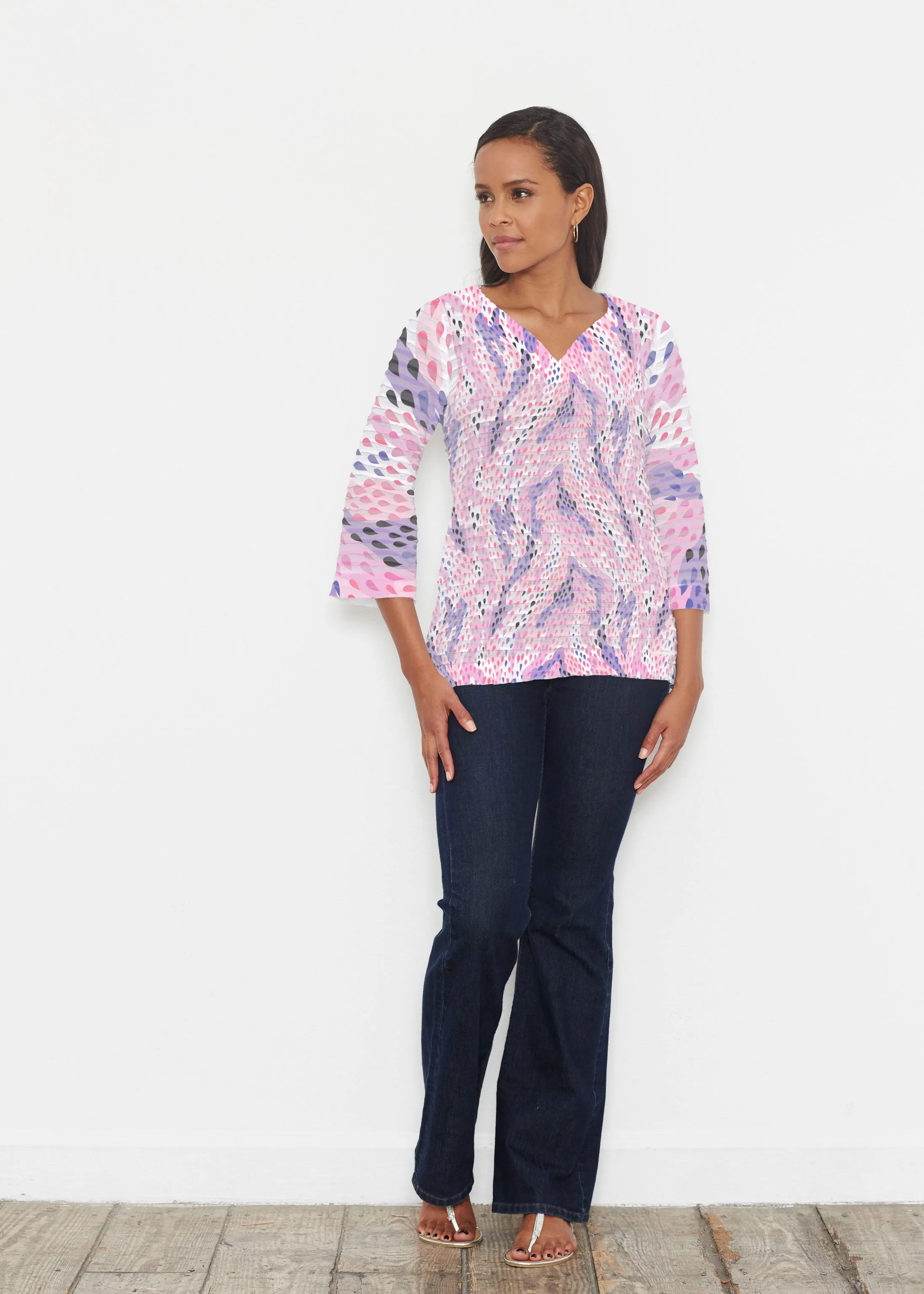 Spring Rain (14268) ~ Banded 3/4 Bell-Sleeve V-Neck Tunic