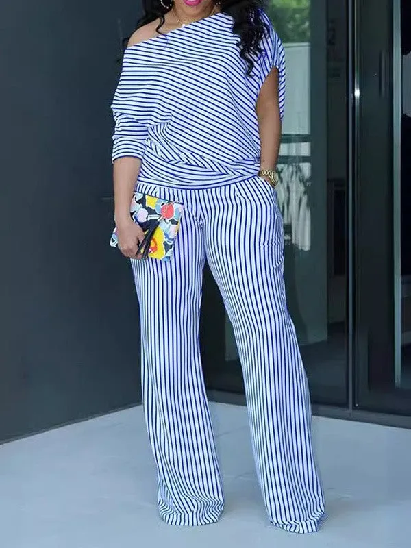 Stripe Boat-Neck Top & Pants Set
