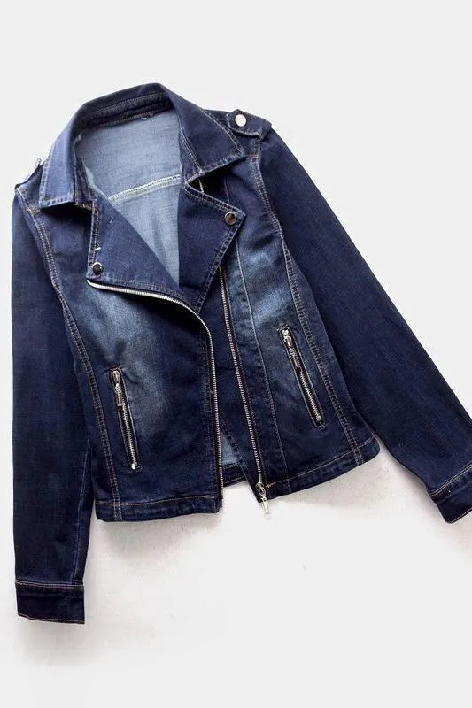 Suit Collar Stretch Denim Jacket