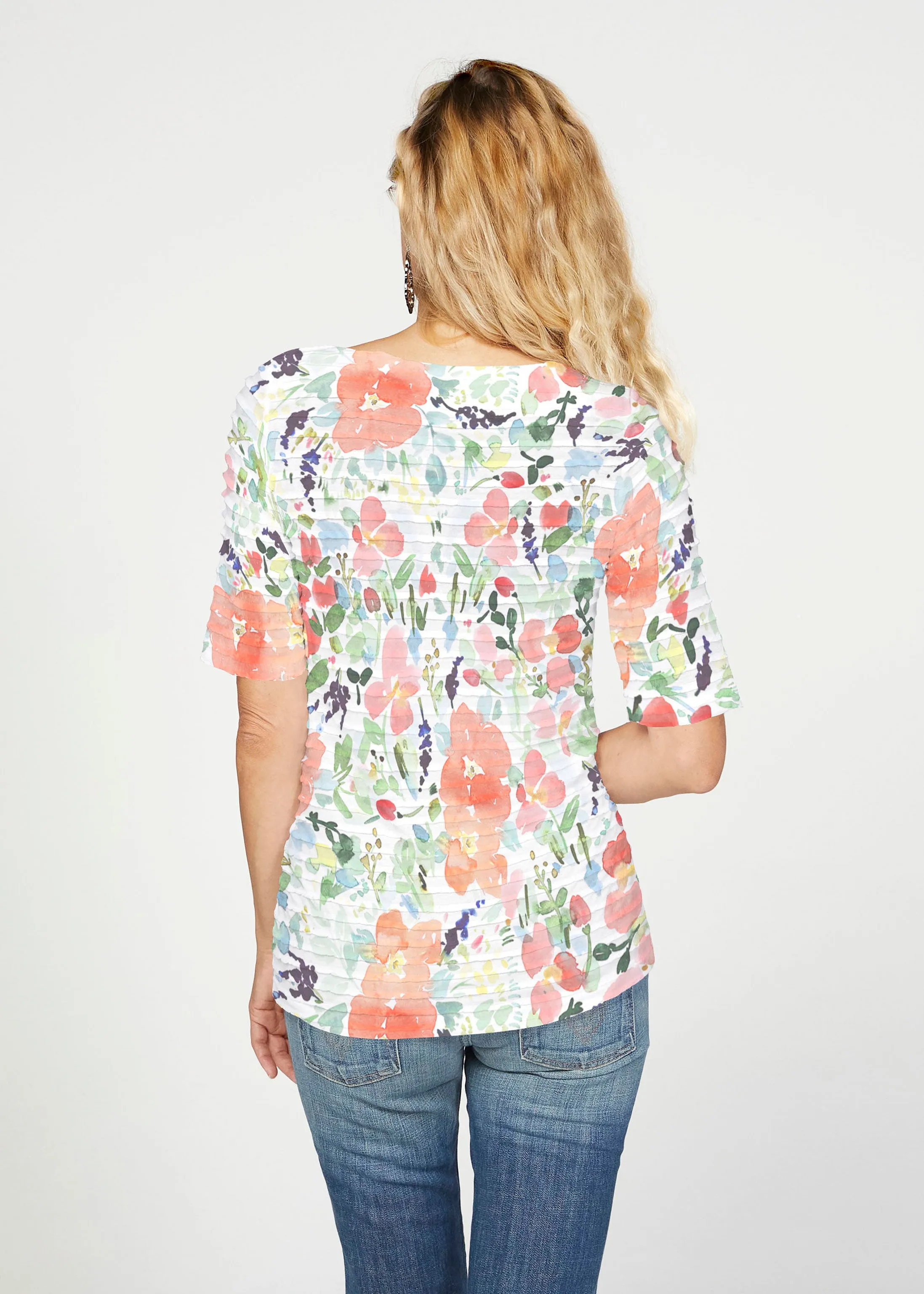 Summer Dreams (7939) ~ Banded Elbow Sleeve Boat Neck Top