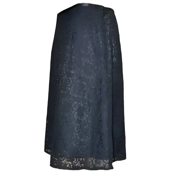 Talbots Black Floral Lace Cotton Fit Flare A-Line Party Dress Skirt 8P Petite