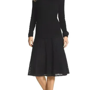 Talbots Black Floral Lace Cotton Fit Flare A-Line Party Dress Skirt 8P Petite