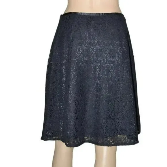 Talbots Black Floral Lace Cotton Fit Flare A-Line Party Dress Skirt 8P Petite