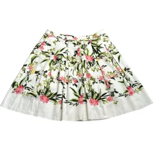 Talbots floral pleated cotton blend skirt ivory pink green size 14