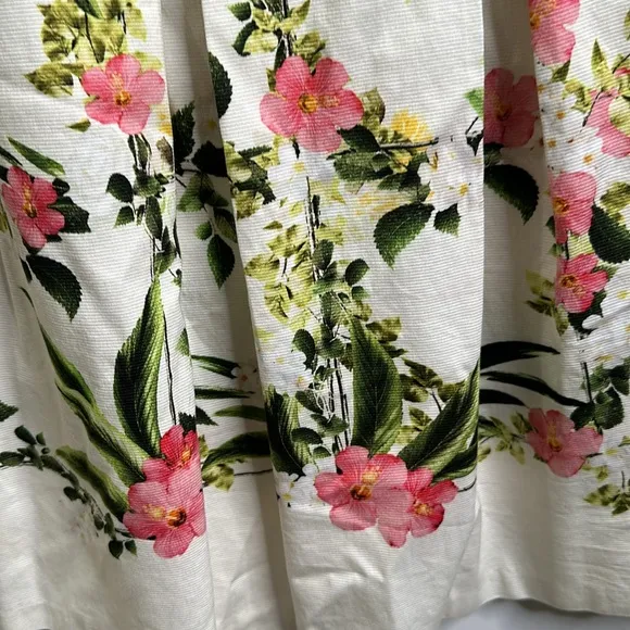Talbots floral pleated cotton blend skirt ivory pink green size 14