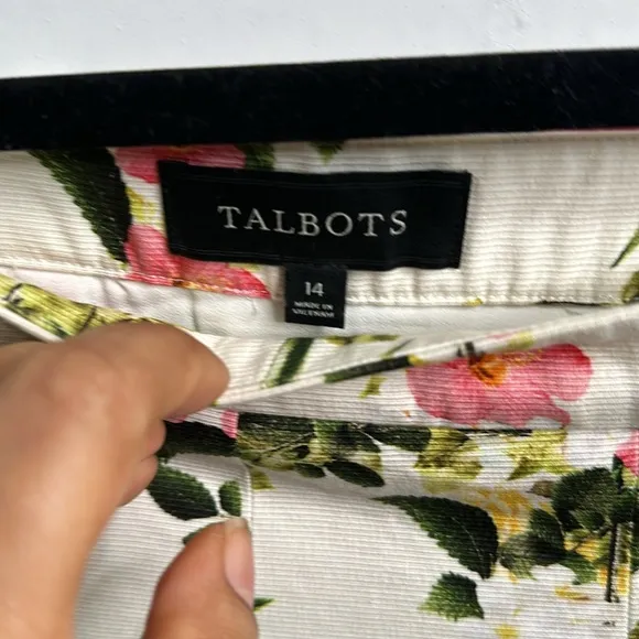 Talbots floral pleated cotton blend skirt ivory pink green size 14