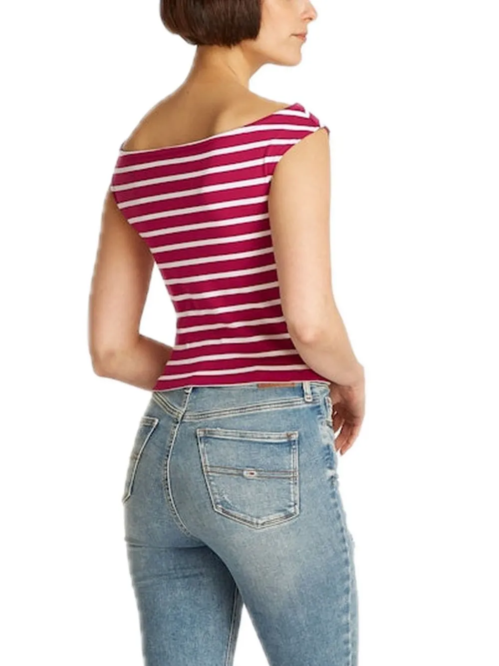 TJW Boat Neck Top SS EXT - Brillant Berry/Stripe