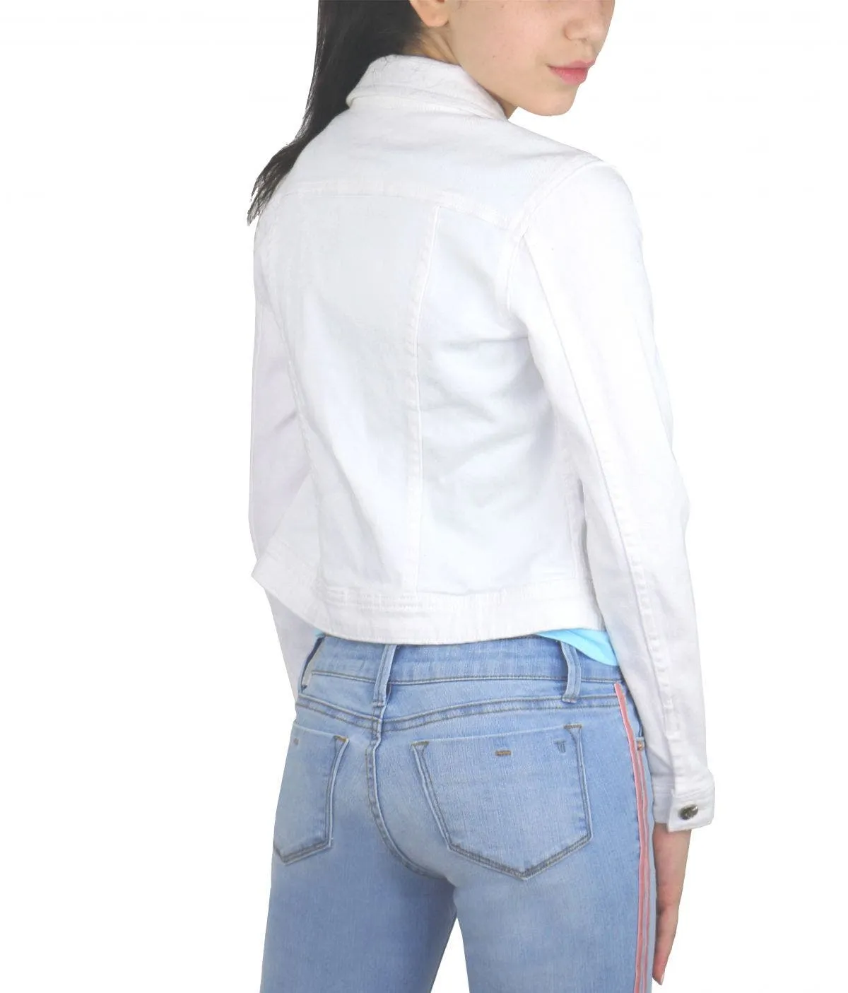 Tractr Girls White Raw Edge Hem Denim Jacket