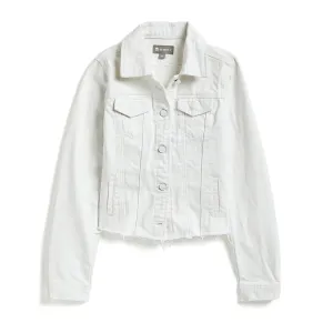 Tractr Girls White Raw Edge Hem Denim Jacket