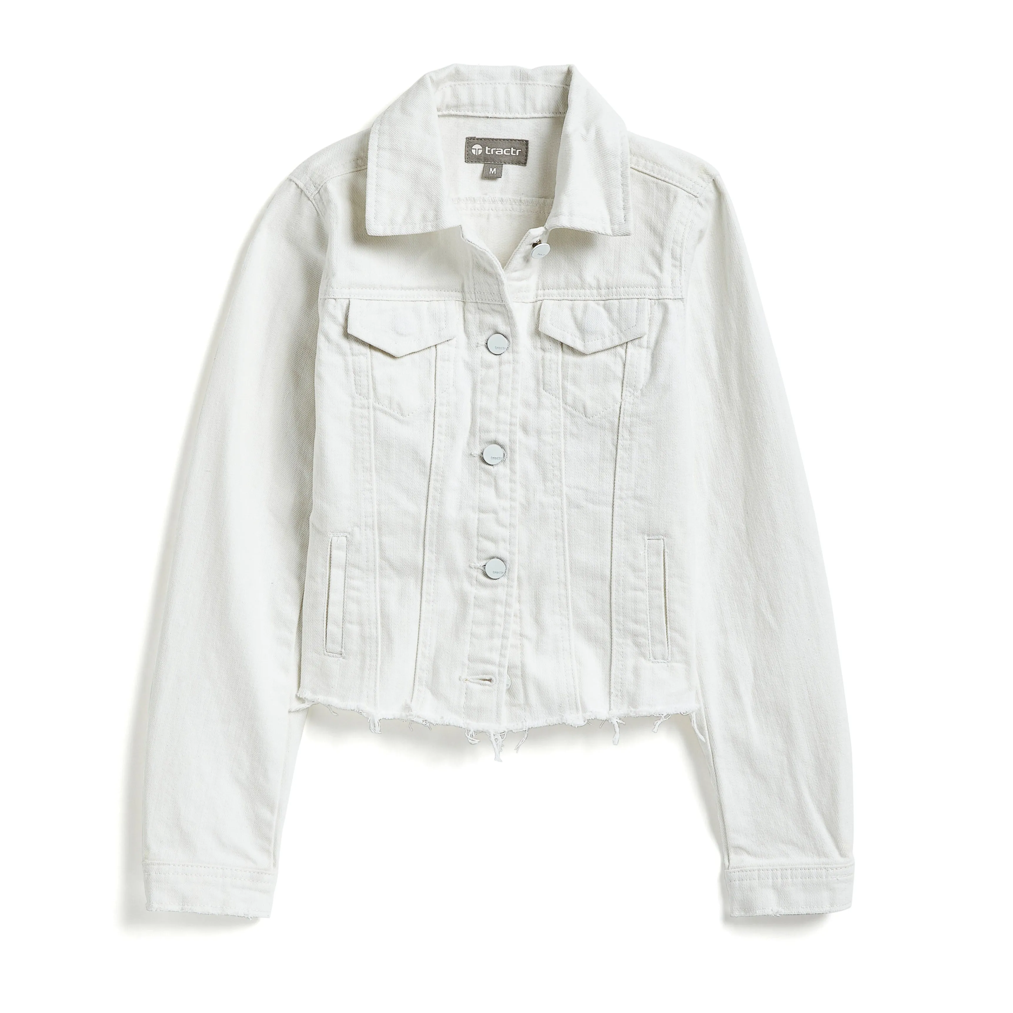 Tractr Girls White Raw Edge Hem Denim Jacket