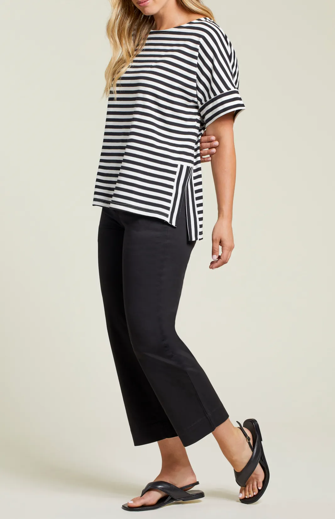 Tribal Black Stripe Boat Neck Top