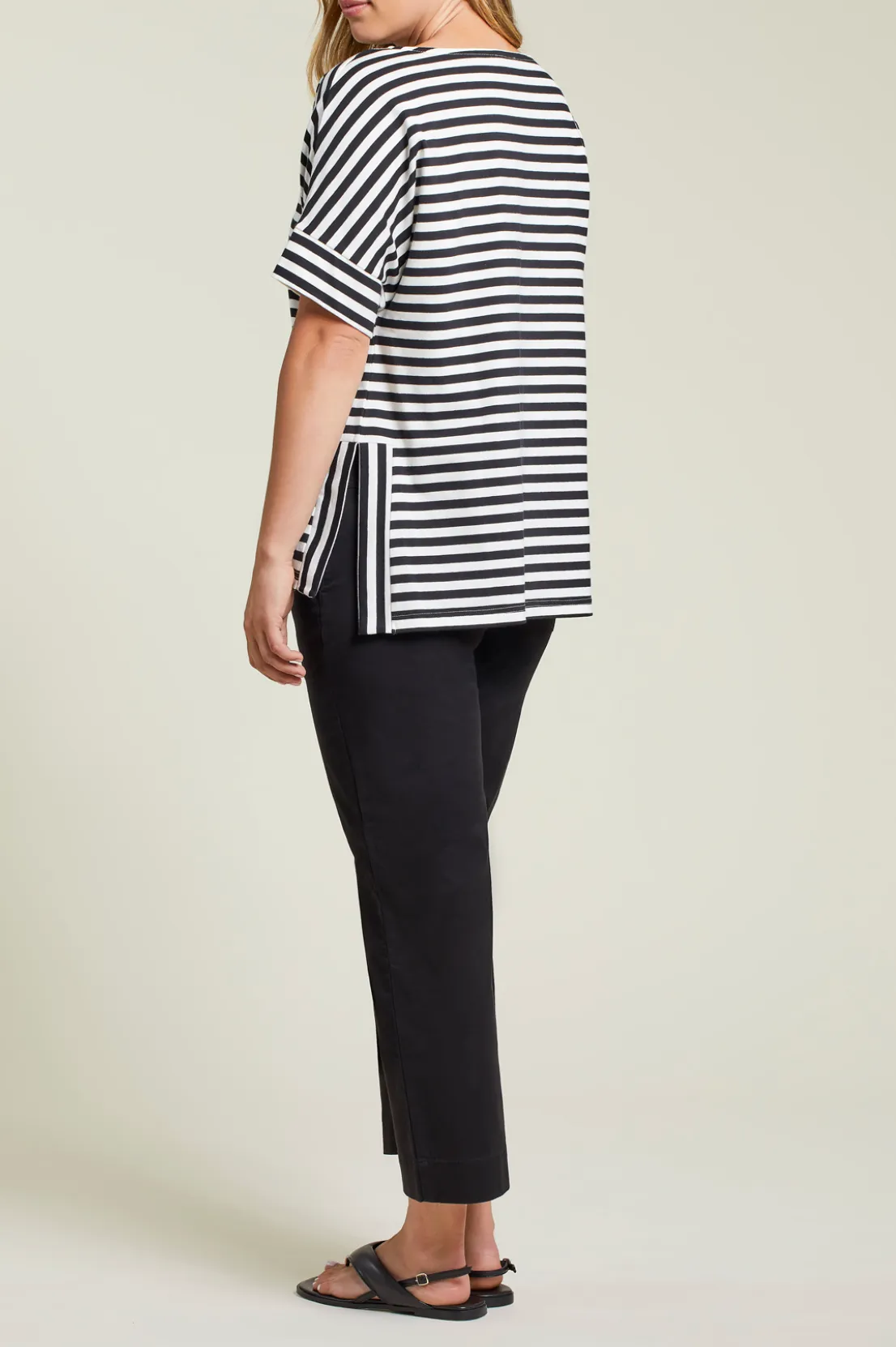 Tribal Black Stripe Boat Neck Top