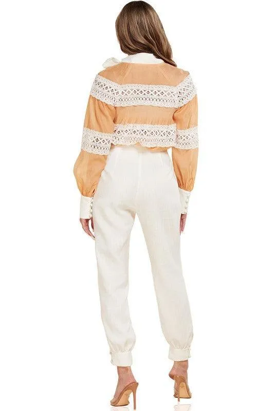 TWO PIECE CROCHET DETAIL PANT SET