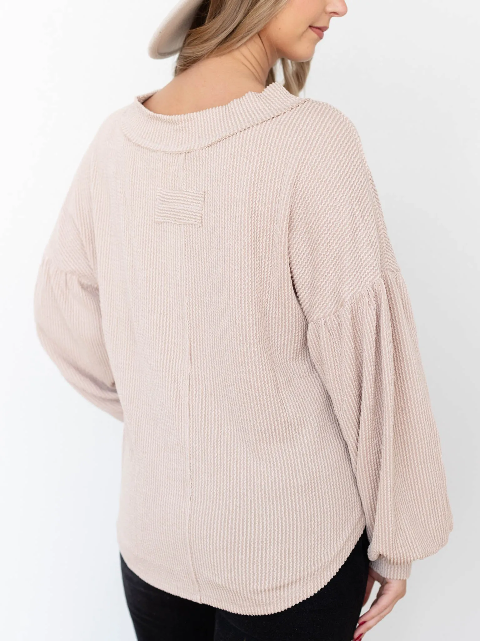 Two Tone Ribbed V-Neck Top