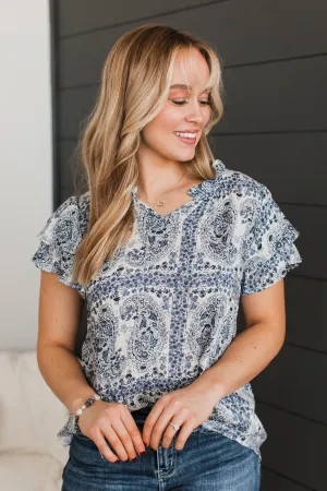 Unreal Beauty Printed Blouse- Denim Blue