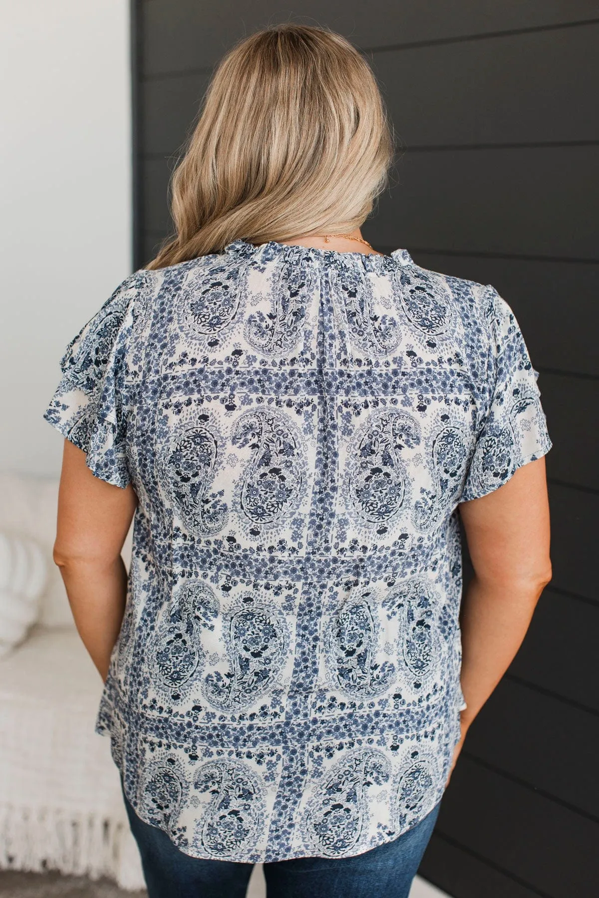 Unreal Beauty Printed Blouse- Denim Blue