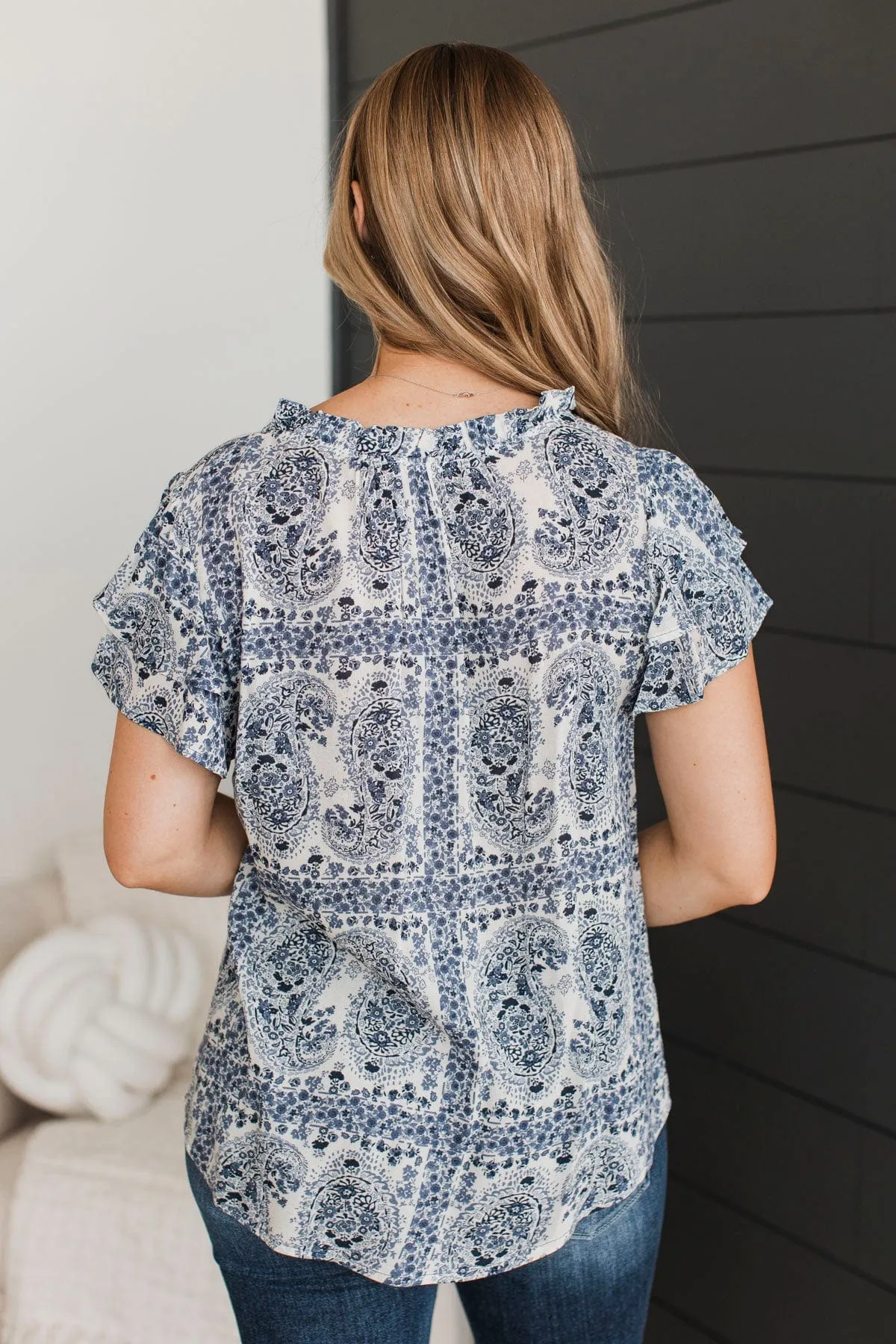 Unreal Beauty Printed Blouse- Denim Blue