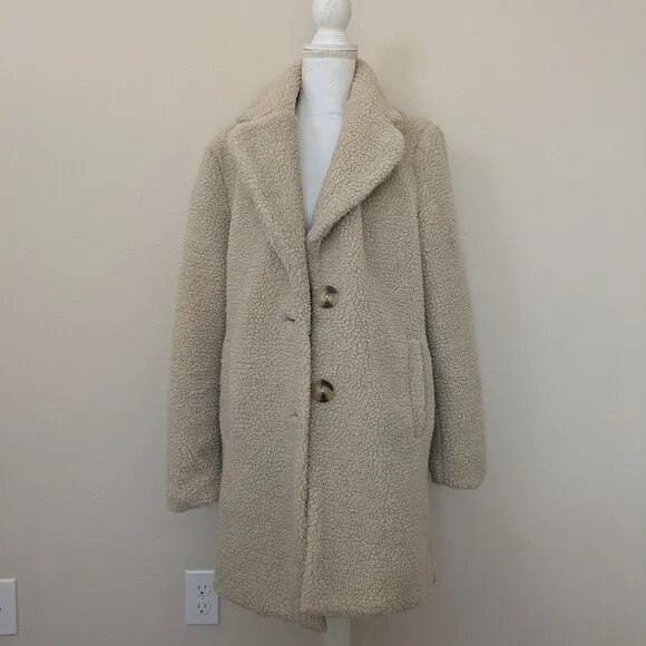 Urban Heritage Faux Fur Sherpa Teddy Trench Coat Size Medium Women