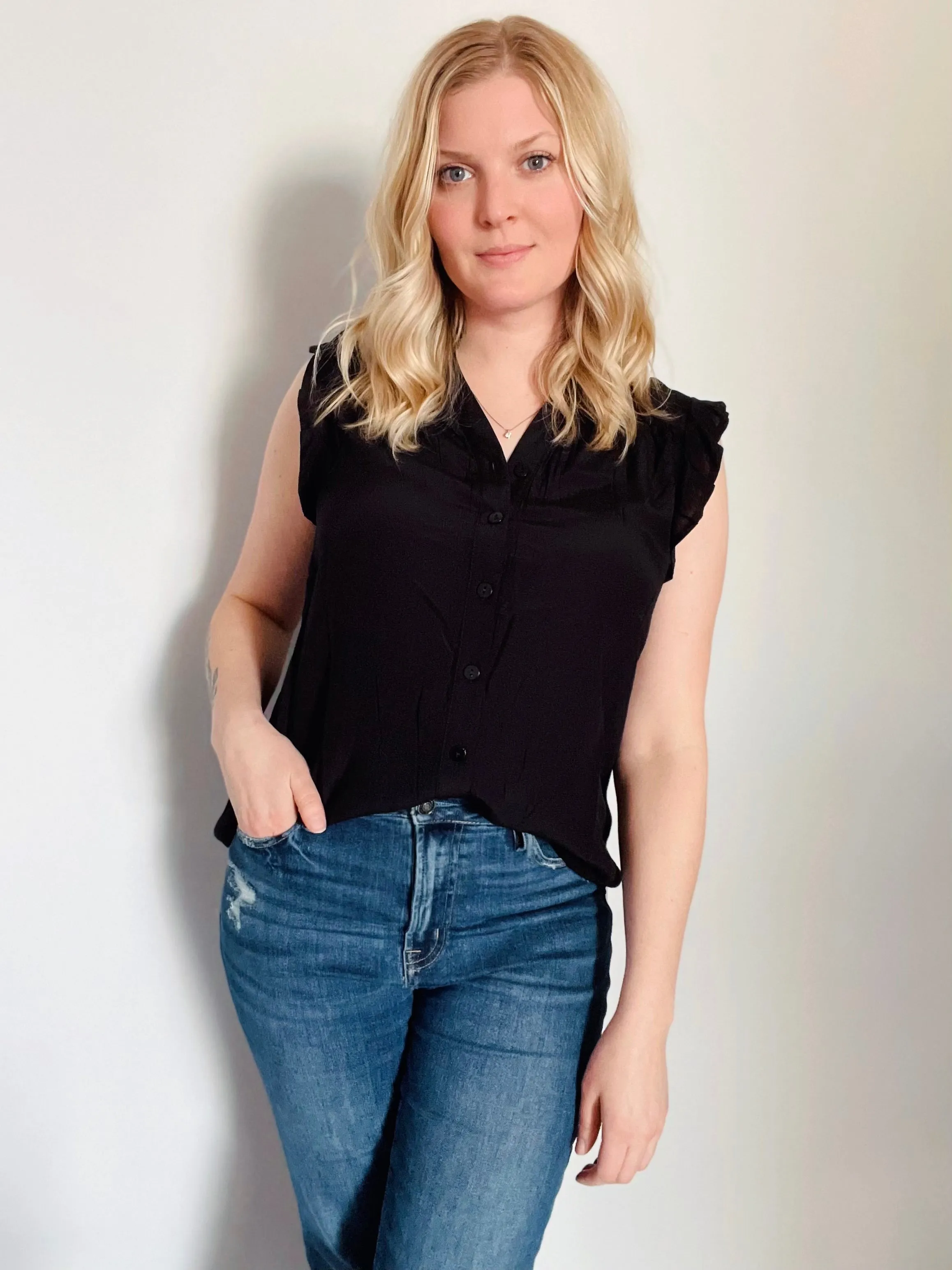 V-neck Button Down Sleeveless Top