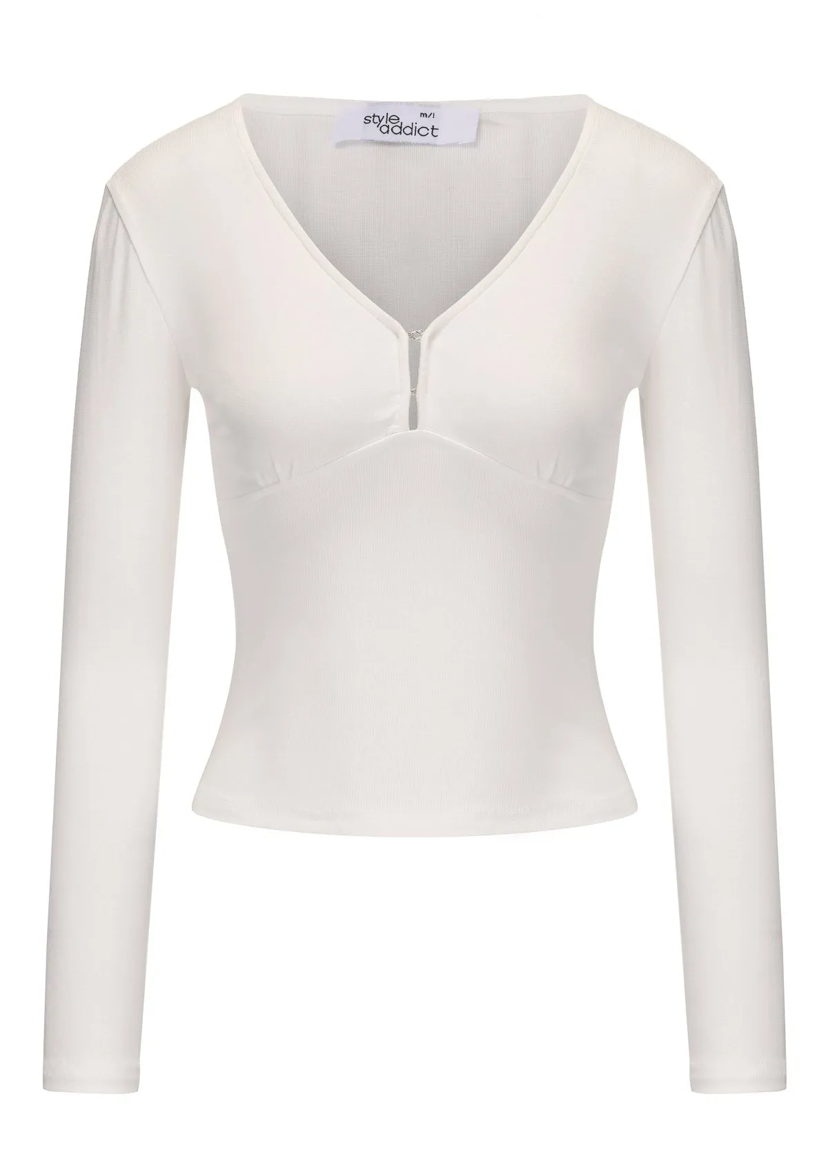 V Neck Long Sleeve Top - White