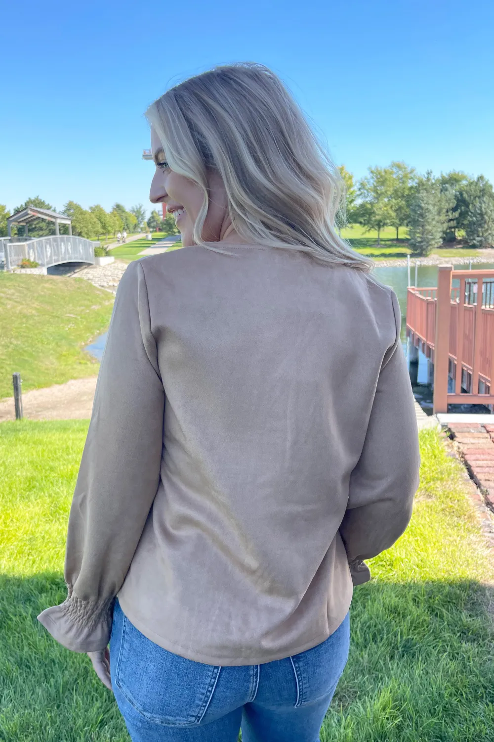 V Neck Suede Top
