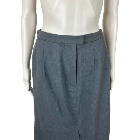 Vintage 60s Blue Skirt Womens Small Wool Blend A Line High Waist Knee Length