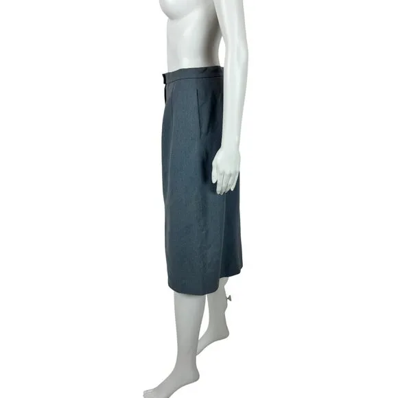 Vintage 60s Blue Skirt Womens Small Wool Blend A Line High Waist Knee Length