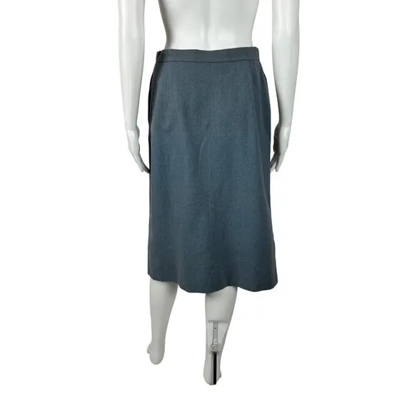 Vintage 60s Blue Skirt Womens Small Wool Blend A Line High Waist Knee Length