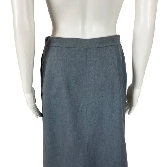 Vintage 60s Blue Skirt Womens Small Wool Blend A Line High Waist Knee Length