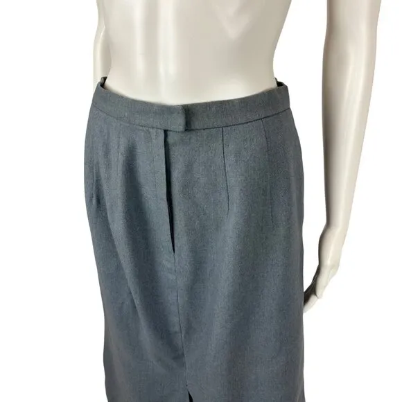 Vintage 60s Blue Skirt Womens Small Wool Blend A Line High Waist Knee Length