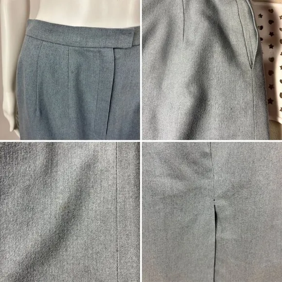 Vintage 60s Blue Skirt Womens Small Wool Blend A Line High Waist Knee Length