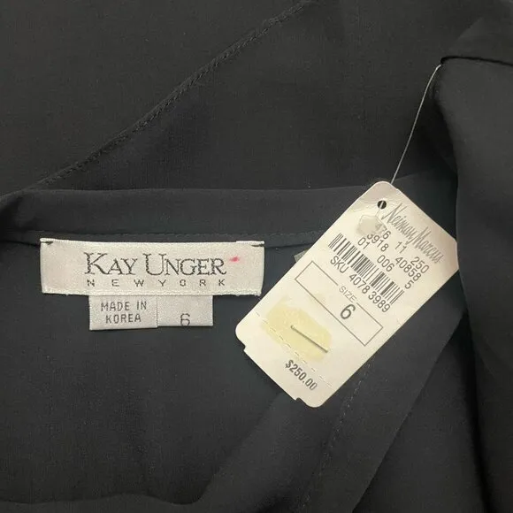 Vintage 90s Y2K Kay Unger Black Silk Skirt Asymmetric Midi Layered A-line